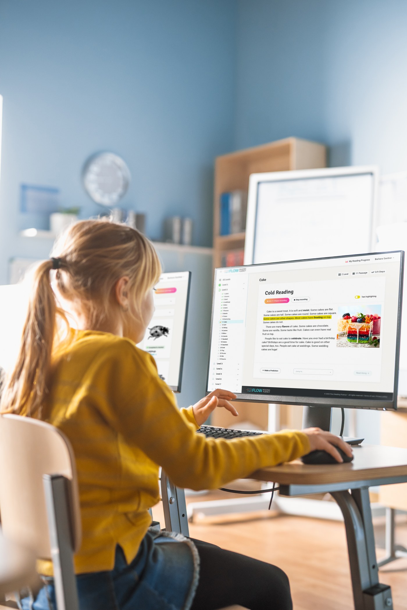 Student practicing reading fluency with Flow Reading Fluency on a computer