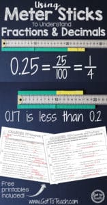 Decimals and Fractions with Meter Sticks! Free step-by-step printable available in the blog post.