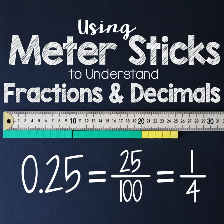 Using meter sticks to understand fractions and decimals: 0.25 = 25/100 = 1/4