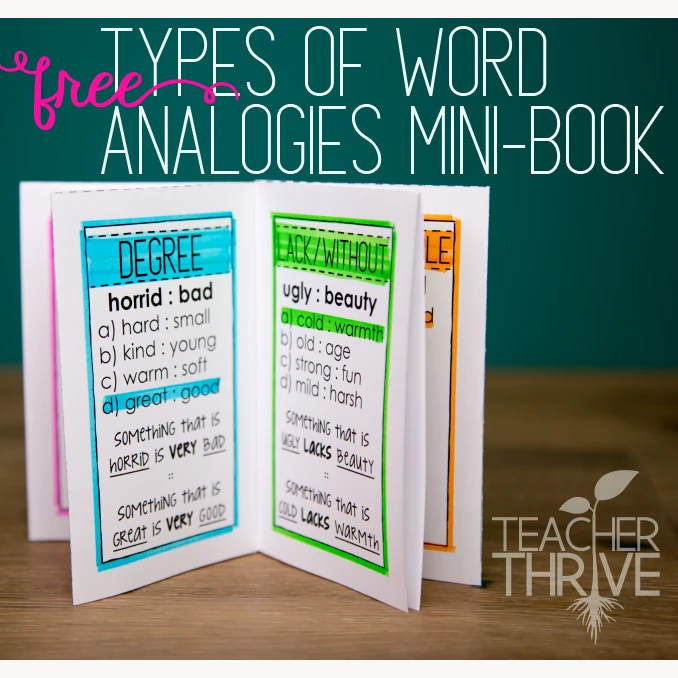 Types of Word Analogies Mini-Book — completed vocabulary activity