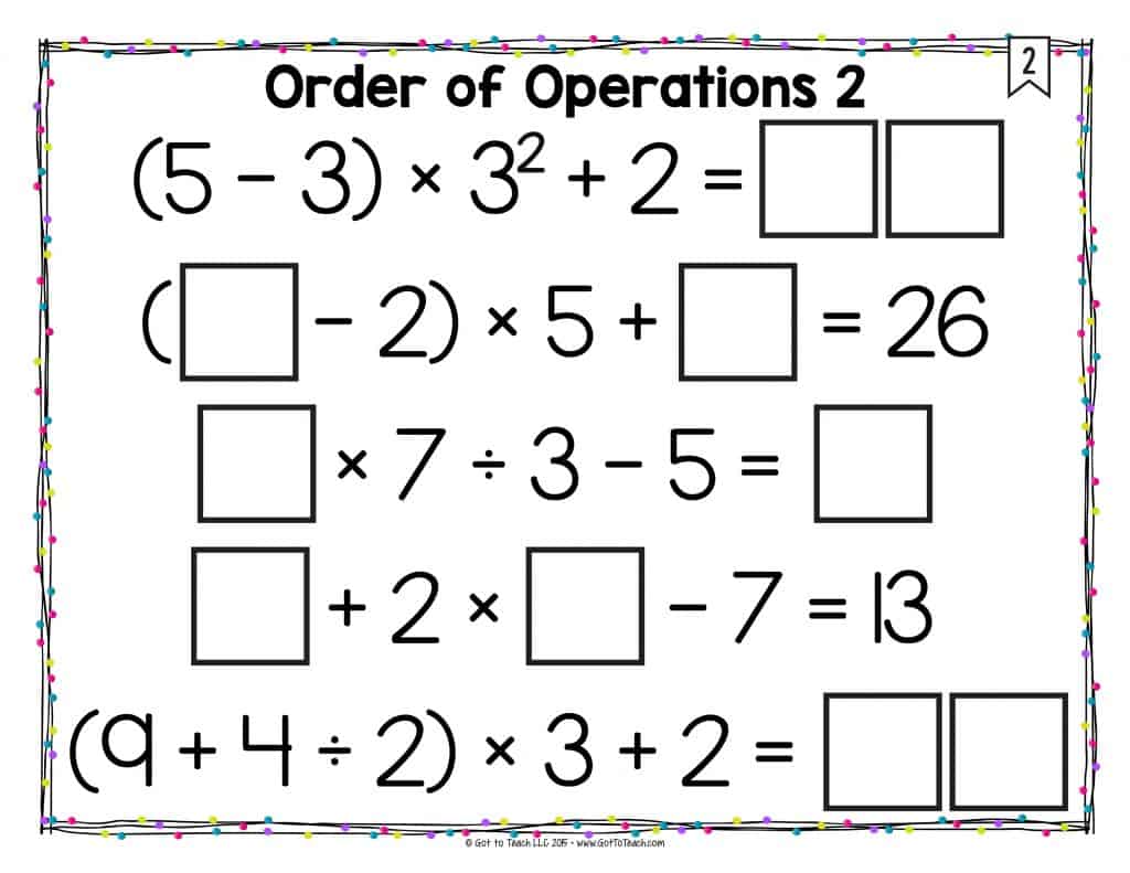 Math Tiles: Order of Operations (With Exponents) • Teacher Thrive