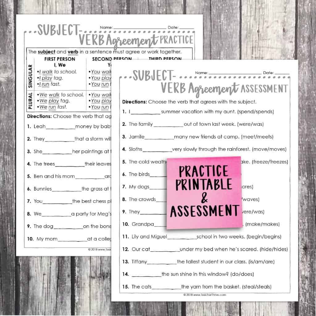 Third Grade Grammar: Subject Verb Agreement • Teacher Thrive