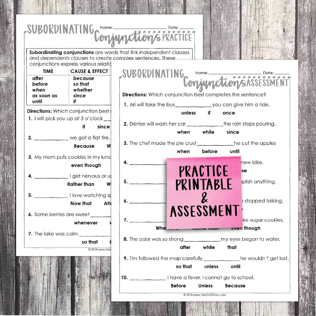 Third Grade Grammar: Subordinating Conjunctions • Teacher Thrive