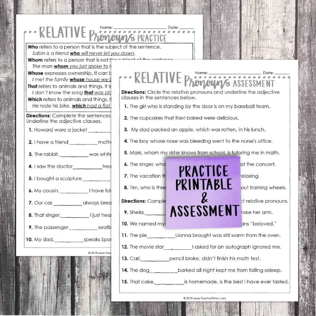 Fourth Grade Grammar: Relative Pronouns • Teacher Thrive