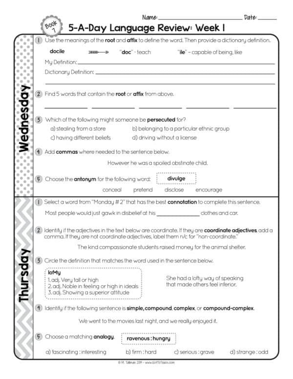 7th grade daily language spiral review teacher thrive