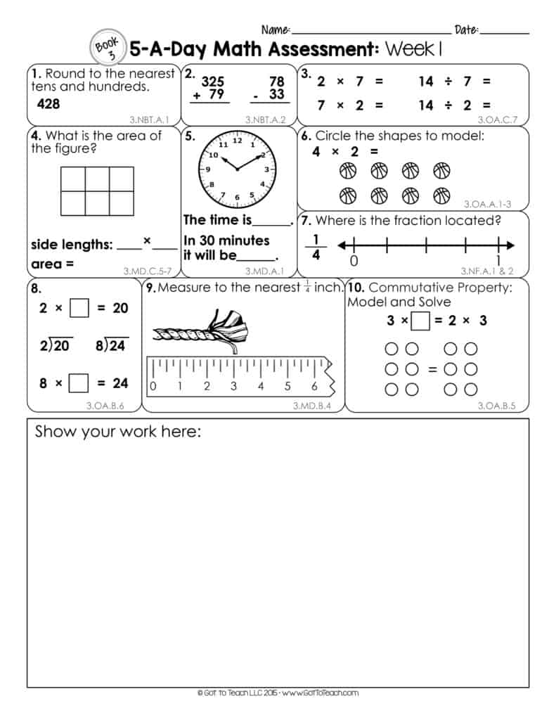 3rd Grade Weekly Math Assessments • Teacher Thrive