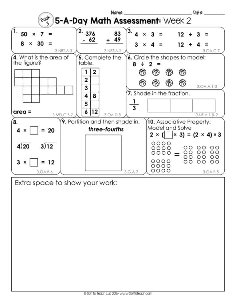 3rd Grade Math Assessment Worksheet