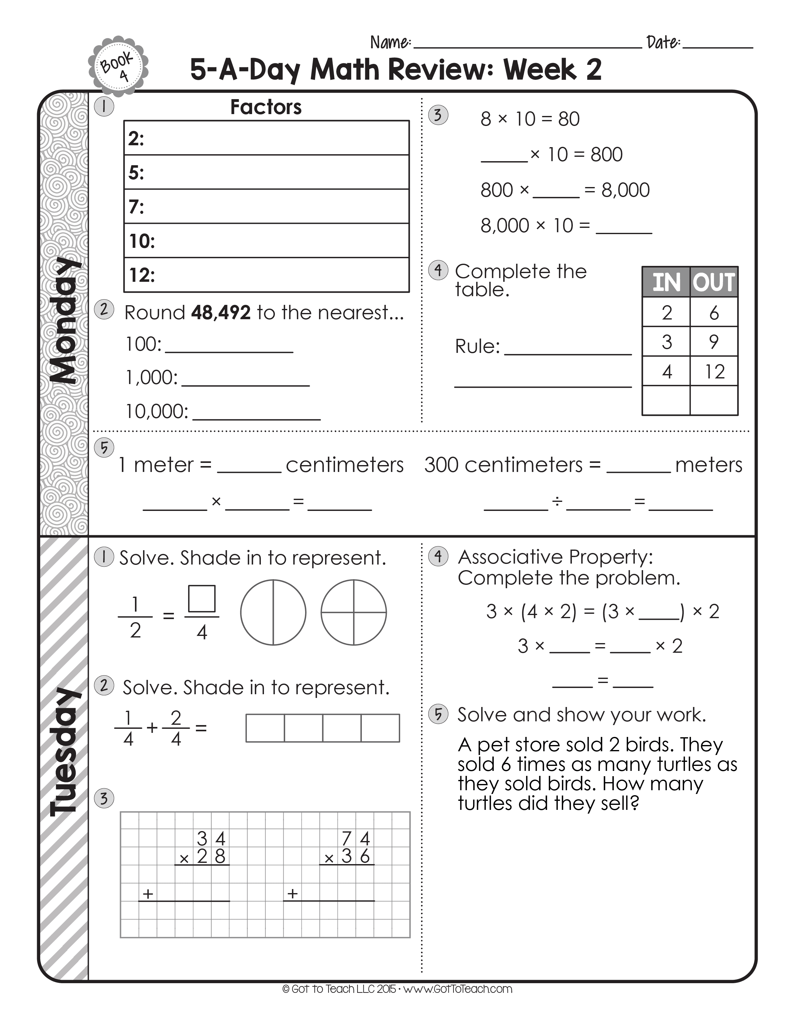 Free Printable 4th Grade Math Review Worksheets