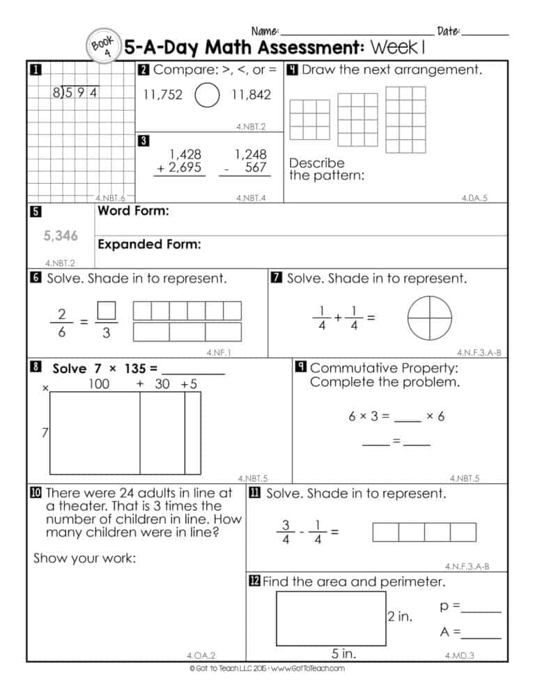 4th Grade Weekly Math Assessments • Teacher Thrive