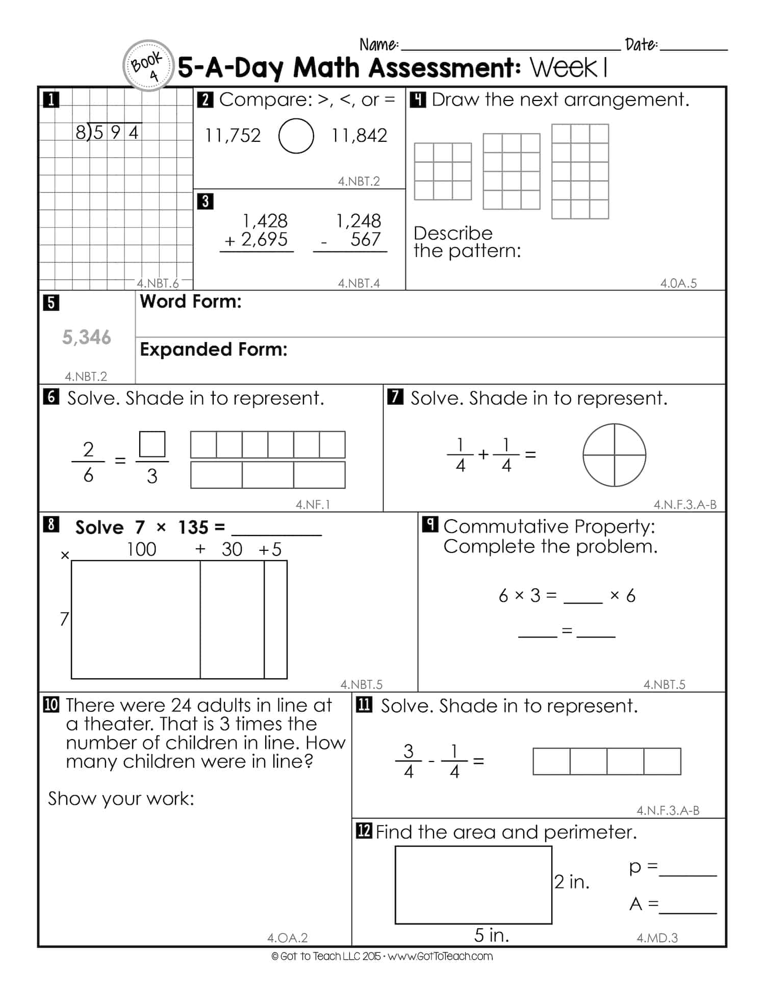 4th Grade Weekly Math Assessments Teacher Thrive