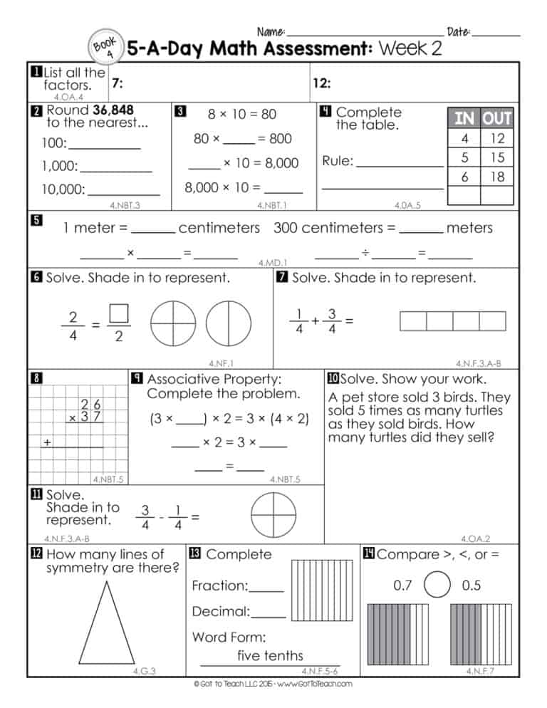 4th Grade Weekly Math Assessments • Teacher Thrive