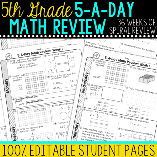 5th Grade Daily Math Spiral Review • Teacher Thrive