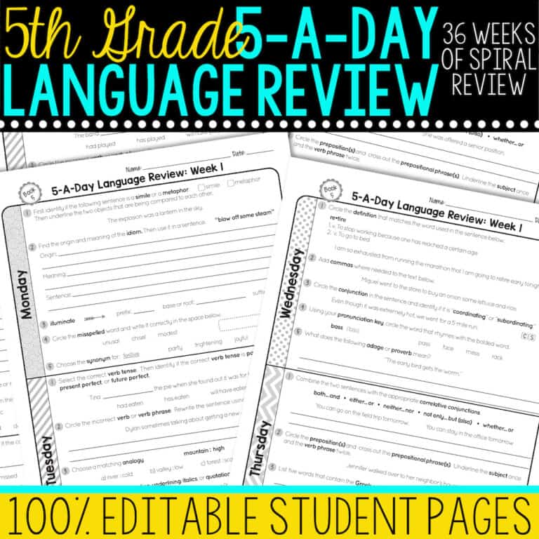 5th Grade Daily Language Spiral Review • Teacher Thrive