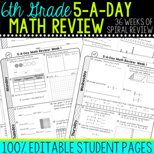 6th Grade Daily Math Spiral Review • Teacher Thrive