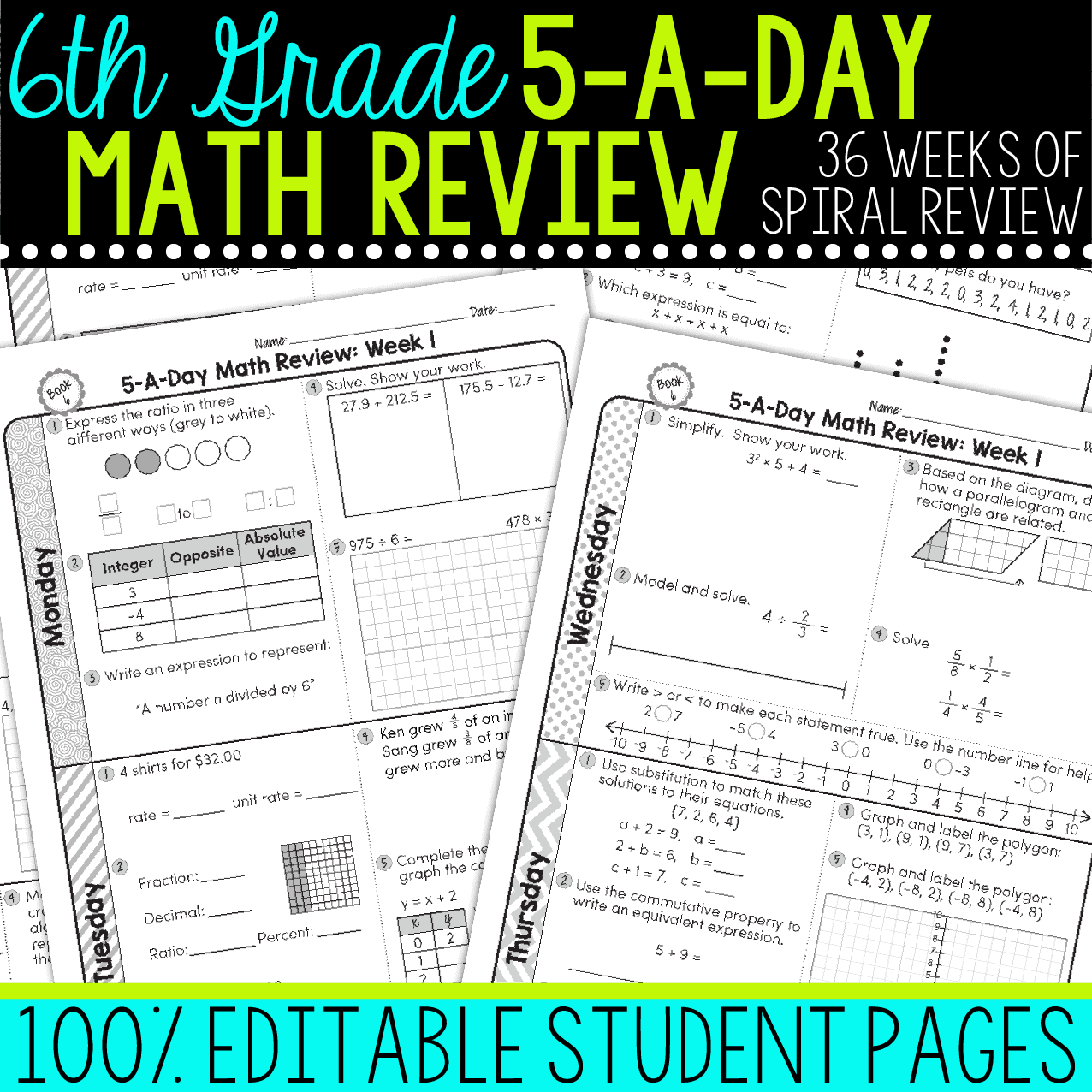 6th Grade Daily Math Spiral Review Teacher Thrive