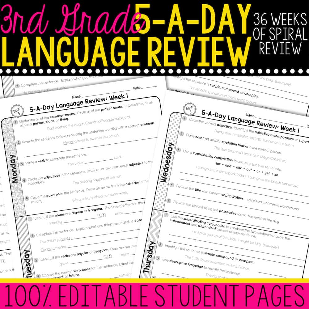 3rd Grade Daily Language Spiral Review Teacher Thrive