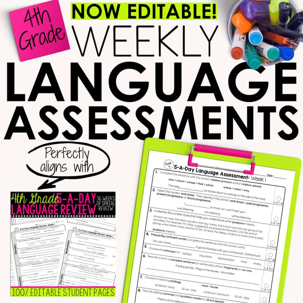 4th Grade Weekly Language Assessments • Teacher Thrive