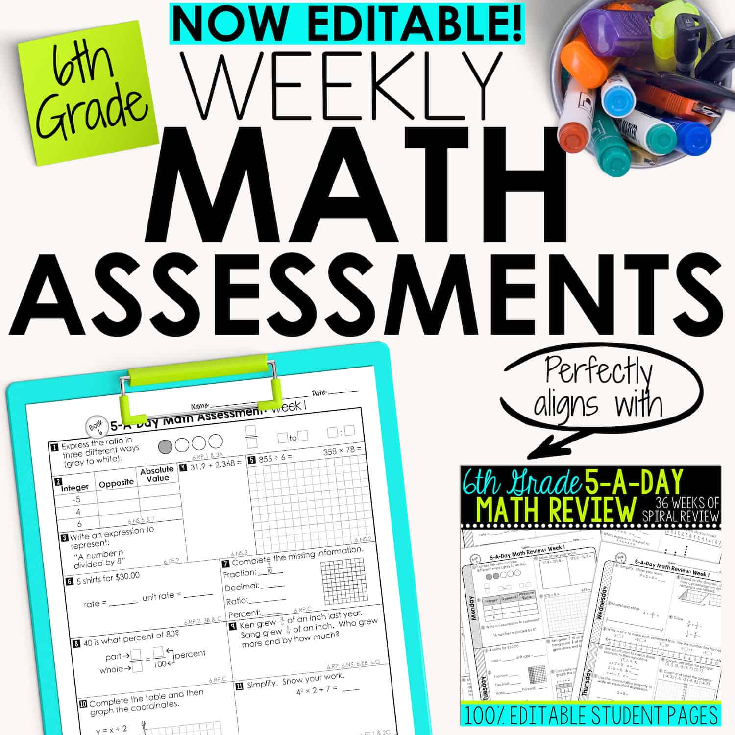 6th Grade Weekly Math Assessments Teacher Thrive