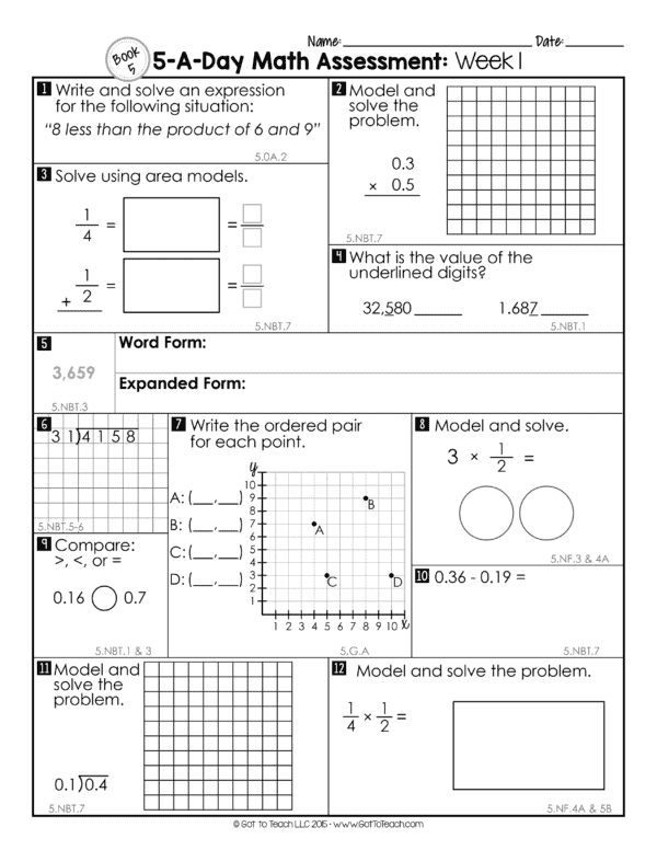 5th Grade Weekly Math Assessments • Teacher Thrive