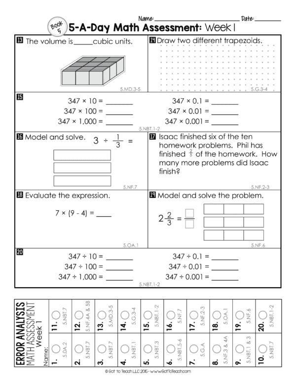 5th Grade Weekly Math Assessments • Teacher Thrive