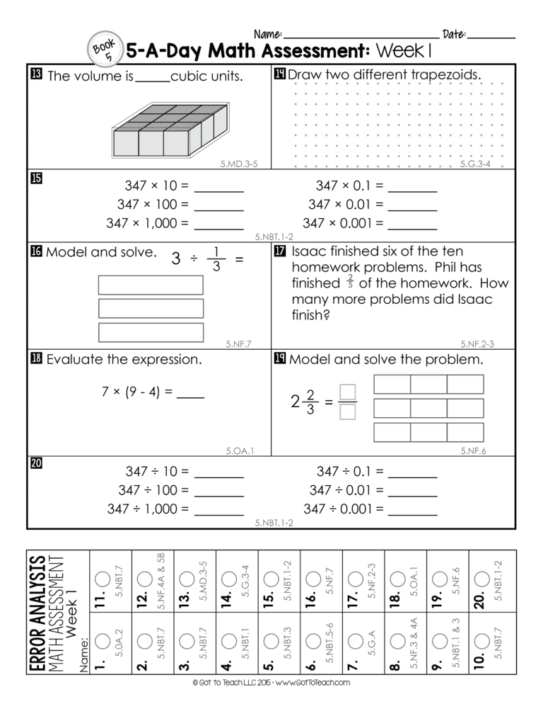 5th Grade Weekly Math Assessments • Teacher Thrive