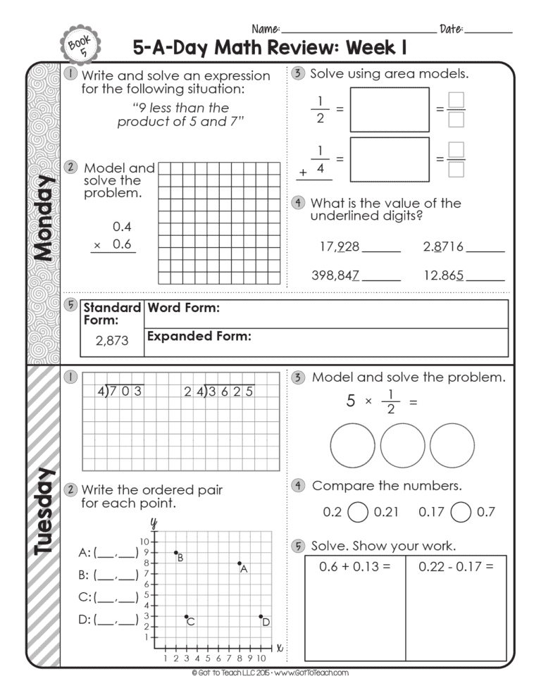 5th Grade Daily Math Spiral Review • Teacher Thrive