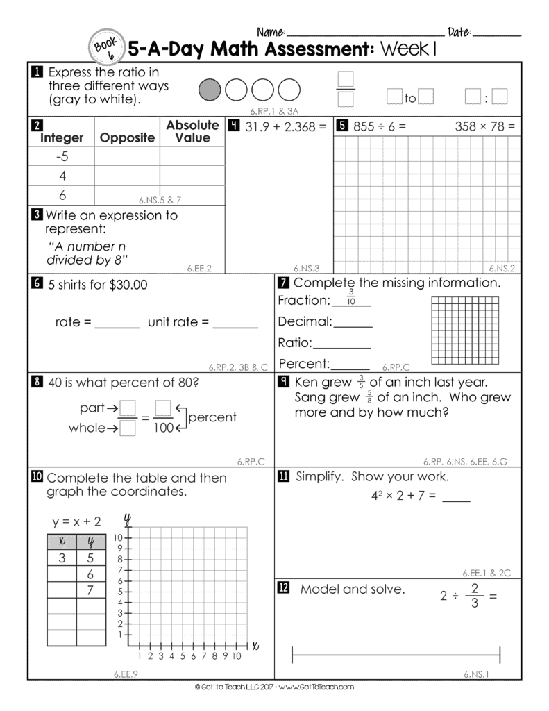 6th Grade Weekly Math Assessments • Teacher Thrive