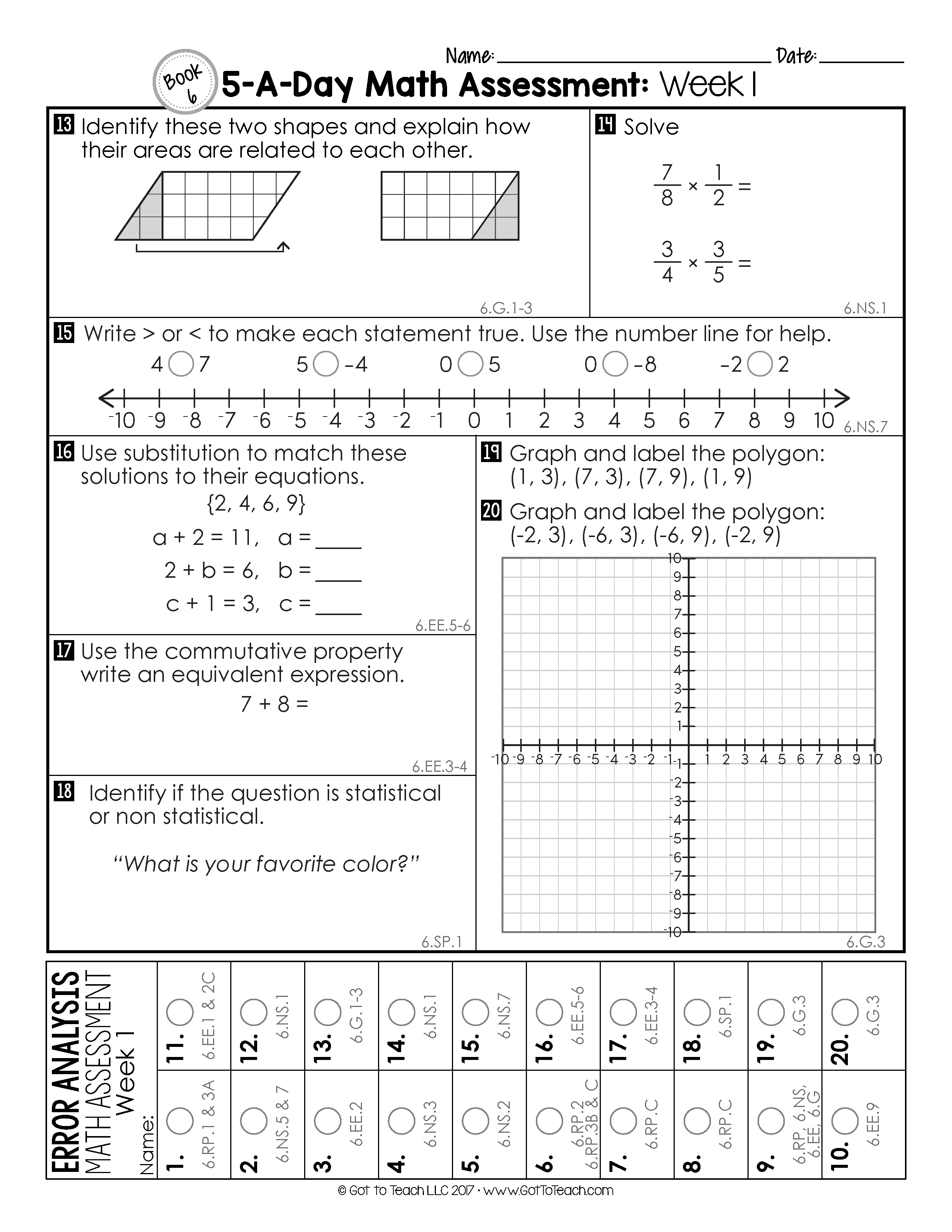 6th Grade Weekly Math Assessments Teacher Thrive