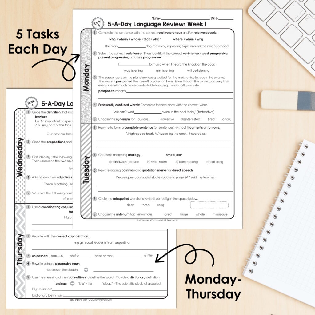 4th Grade Daily GRAMMAR Language Spiral Review Morning Work [Editable] Test Prep — Image 2