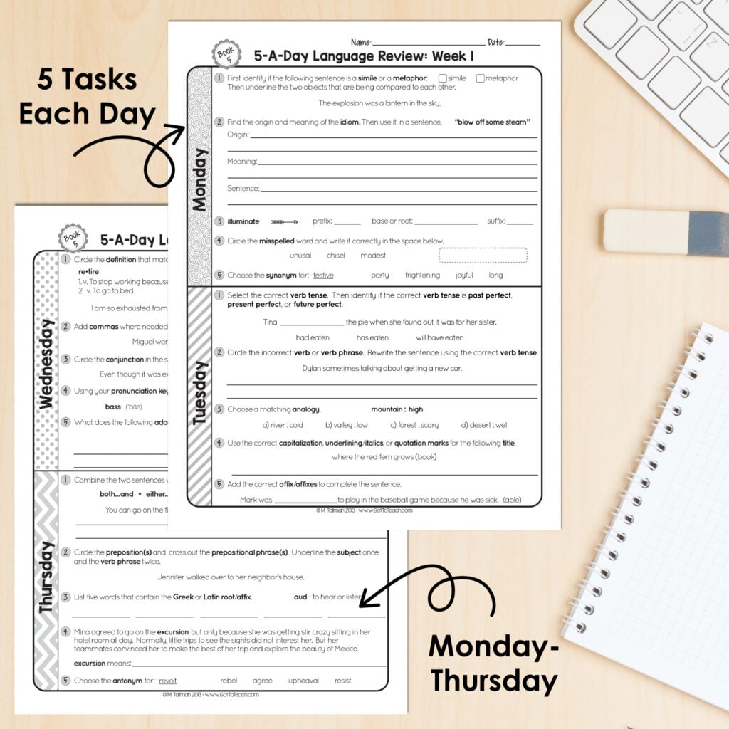 5th Grade Daily GRAMMAR Language Spiral Review Morning Work [Editable] Test Prep — Image 2