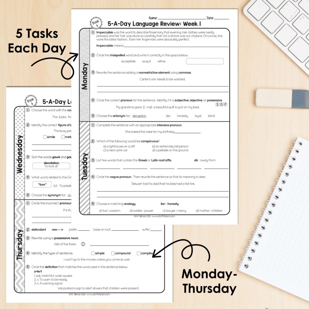 6th Grade Daily GRAMMAR Language Spiral Review Morning Work [Editable] Test Prep — Image 2