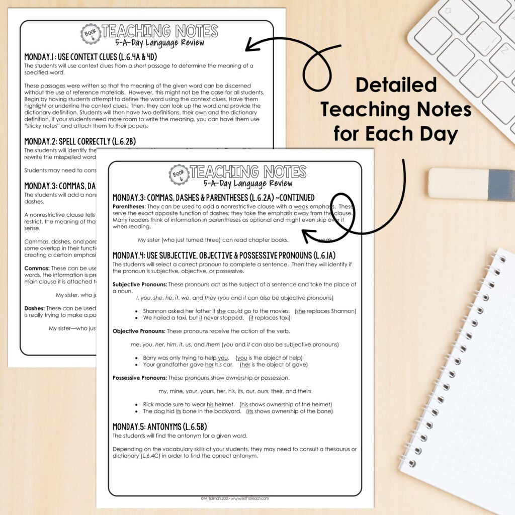6th Grade Daily GRAMMAR Language Spiral Review Morning Work [Editable] Test Prep — Image 3