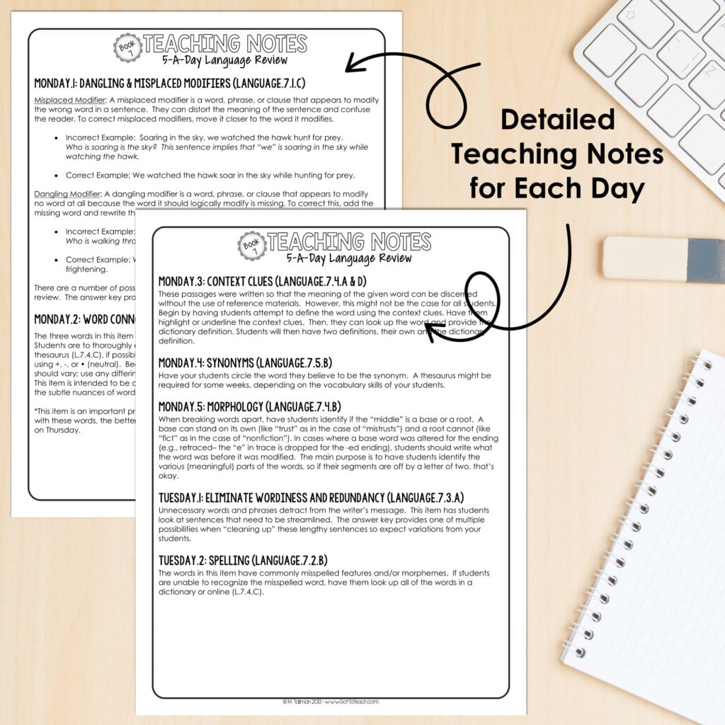 7th Grade Daily Grammar Language Spiral Review Morning Work [Editable] Test Prep — Image 3