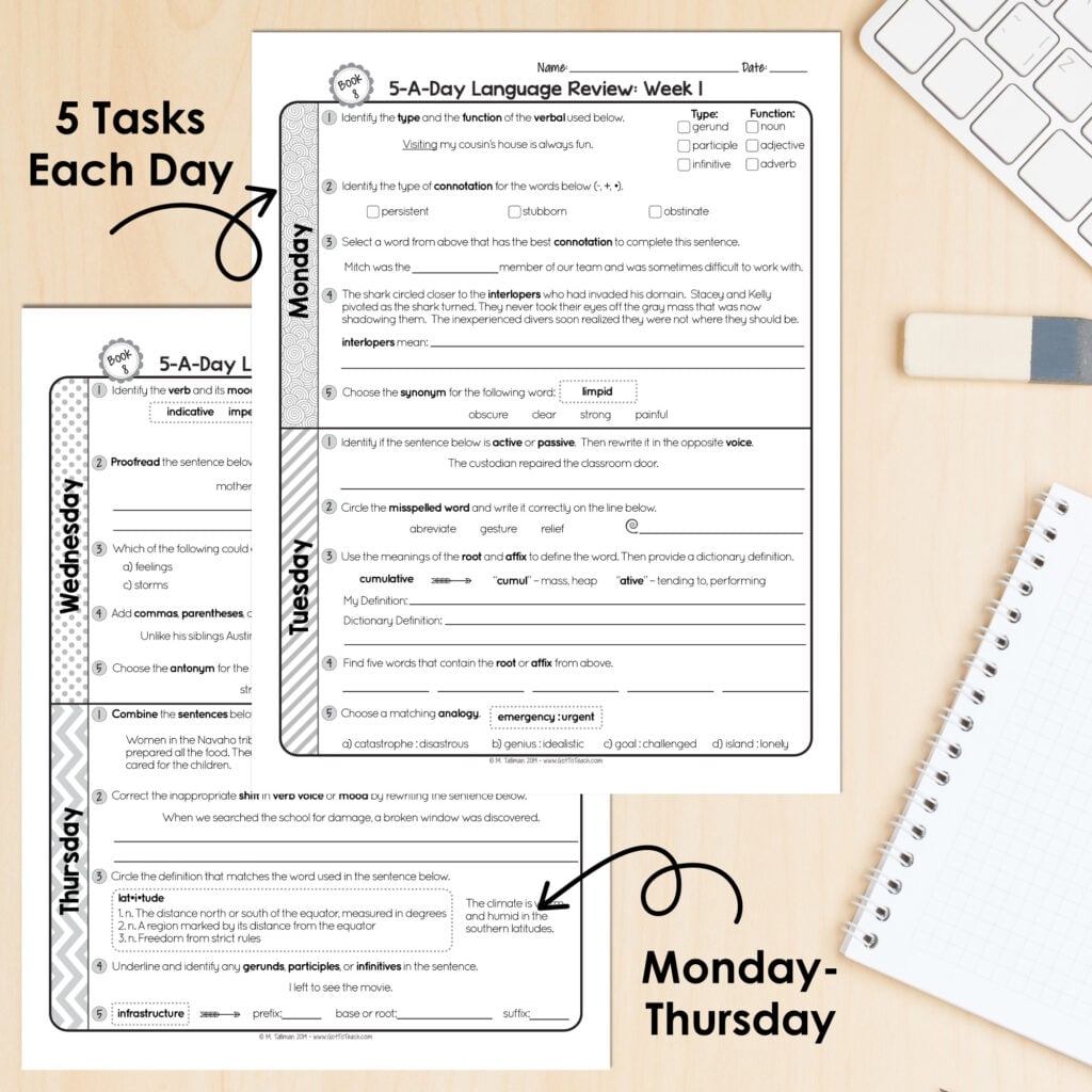 8th Grade Daily Grammar Language Spiral Review Morning Work [Editable] Test Prep — Image 2