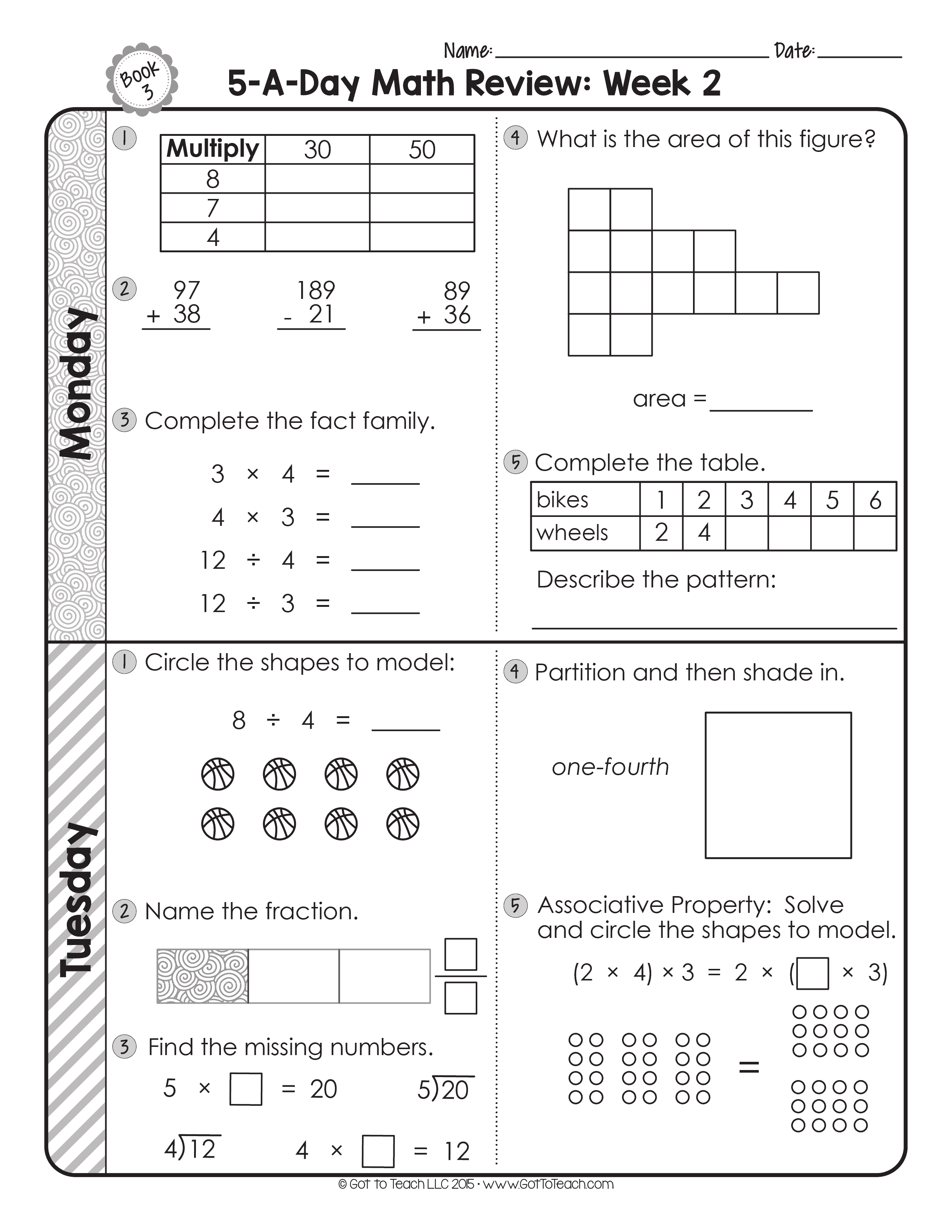 3rd MATH5ADay 1-03. third grade daily math spiral review. 
