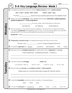 fourth grade grammar spiral review
