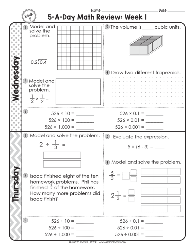Free 5th grade daily math spiral review teacher thrive