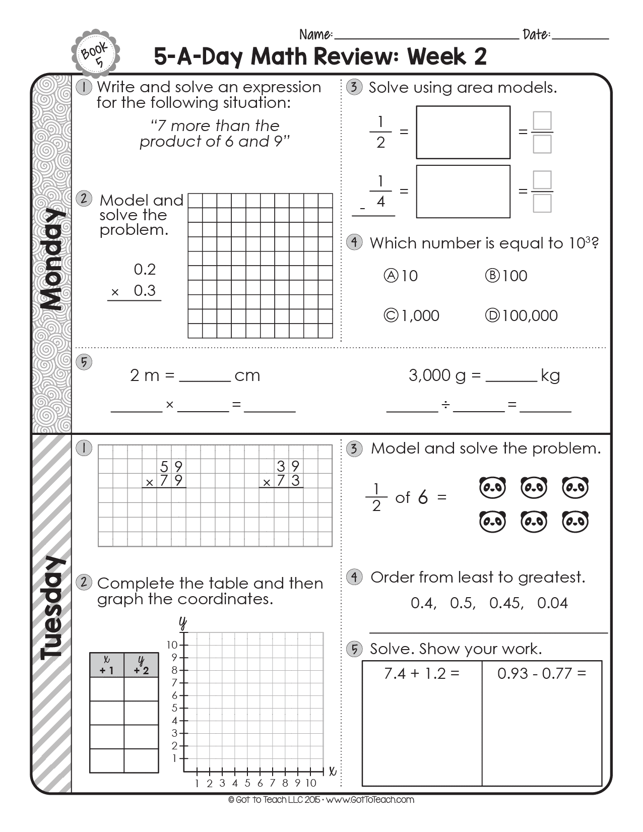 Weekly Math Review Q2 3 Answer Key 5th Grade