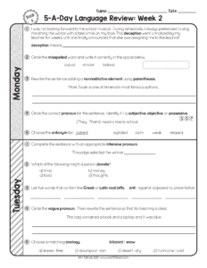 sixth grade daily language review