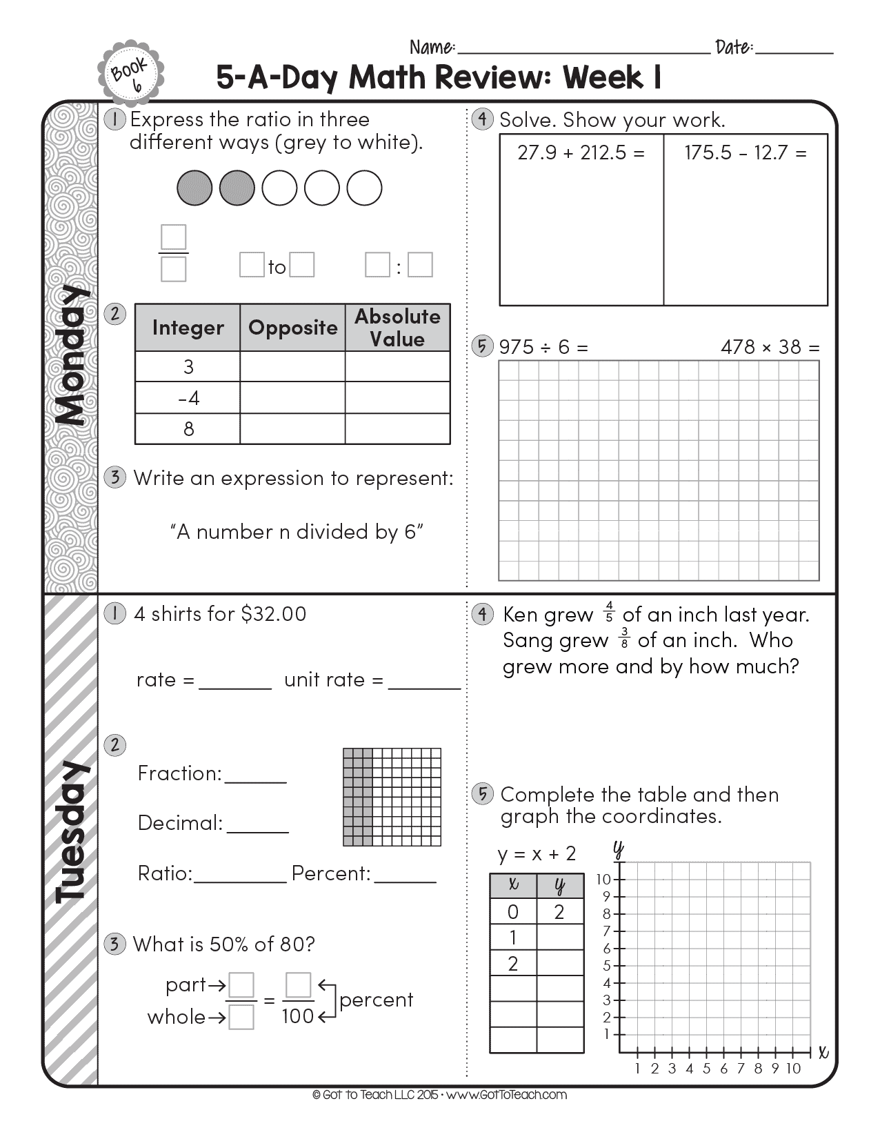 Th Grade Daily Math Spiral Review Two Weeks Free By Teacher Thrive 