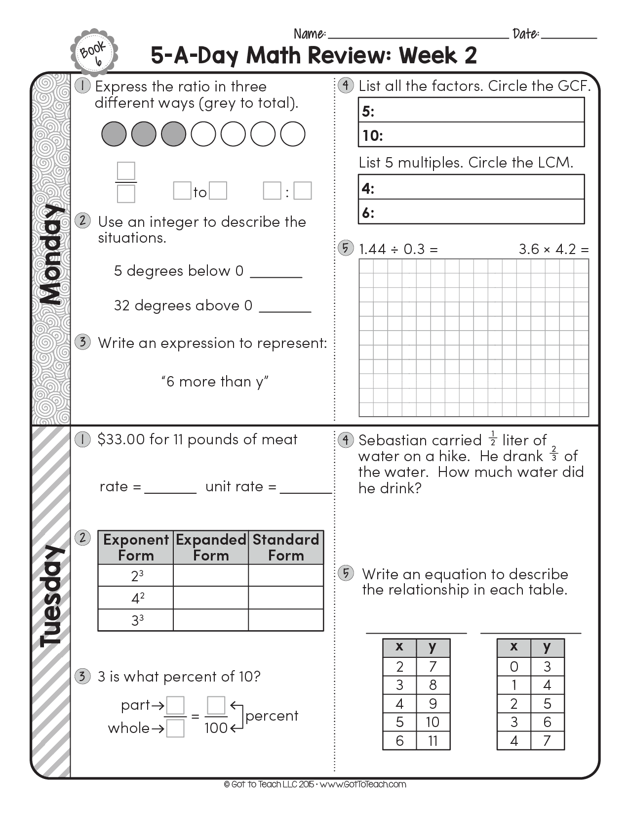 Math Review Sheets For 6Th Grade Harry Carrol s English Worksheets