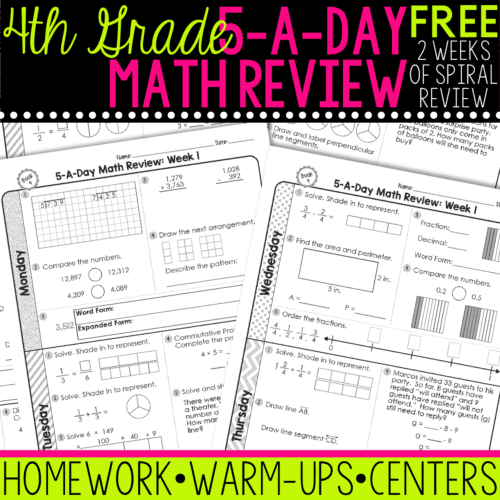 FREE 4th Grade Daily Math Spiral Review • Teacher Thrive