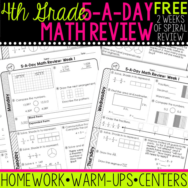 FREE 4th Grade Daily Math Spiral Review • Teacher Thrive