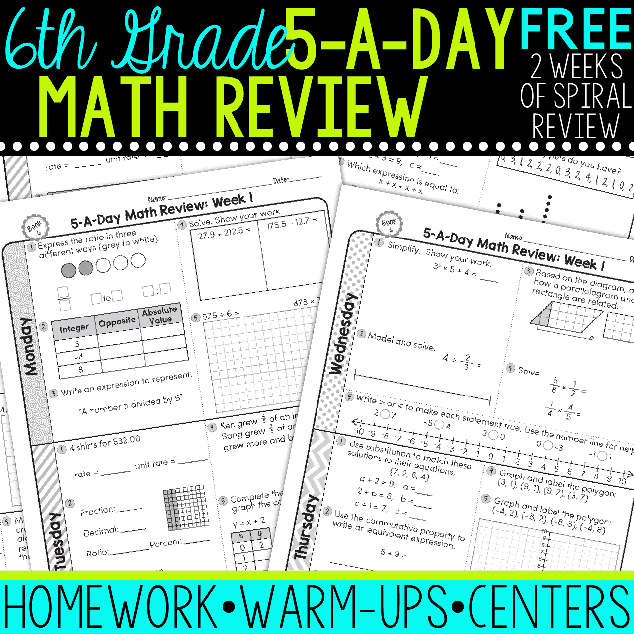 6th Grade daily math spiral review