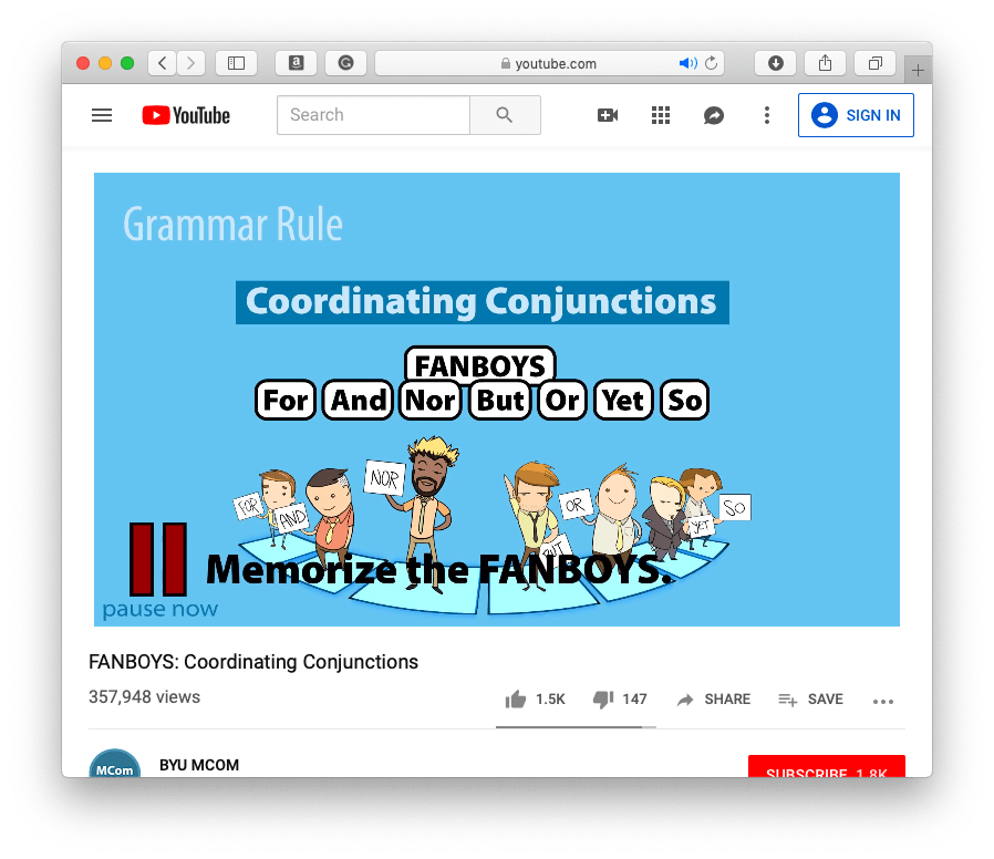 Functions of Coordinating Conjunctions: FANBOYS (for, and, nor, but, or,  yet, so) 