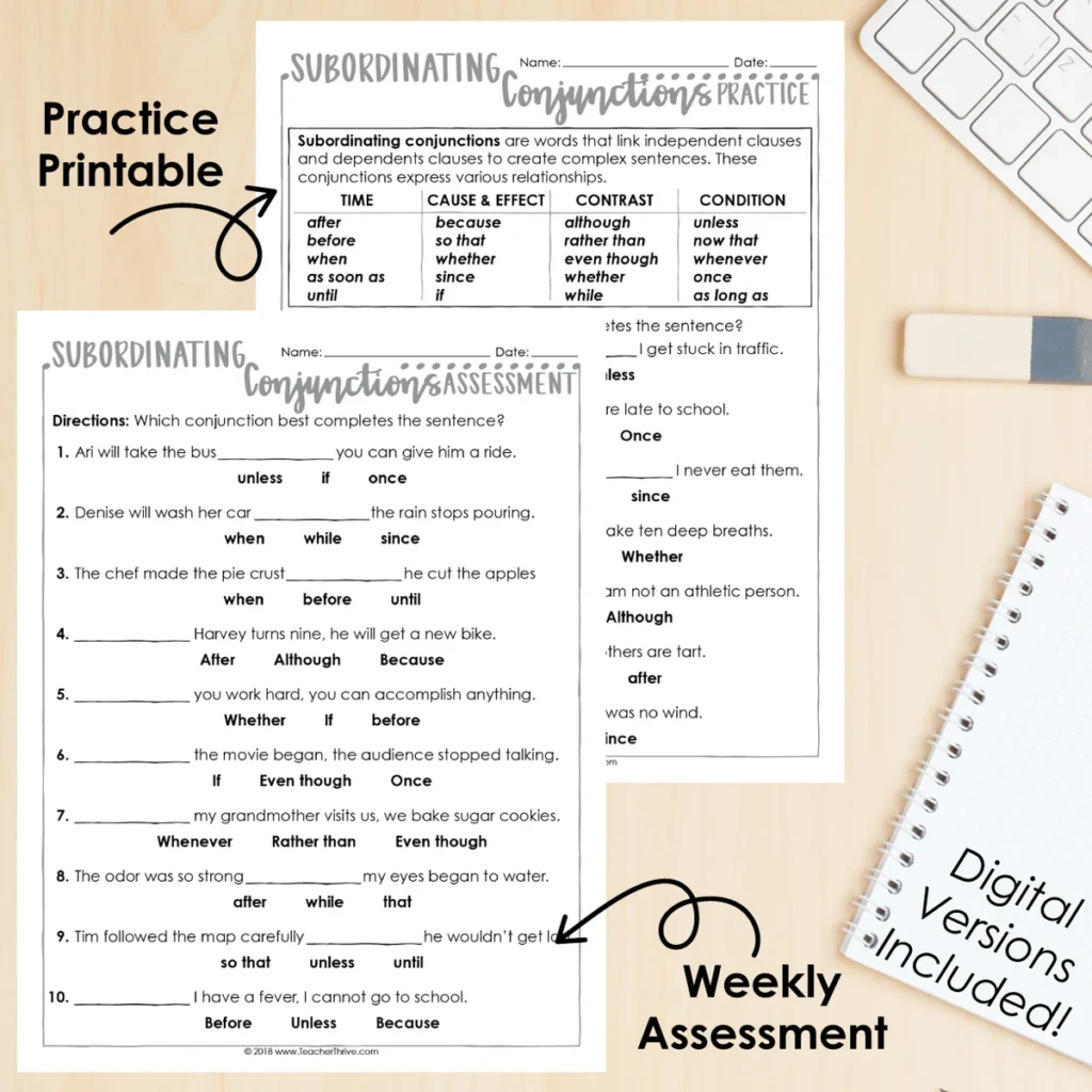 3rd Grade Grammar Unit: Subordinating Conjunctions — Image 2