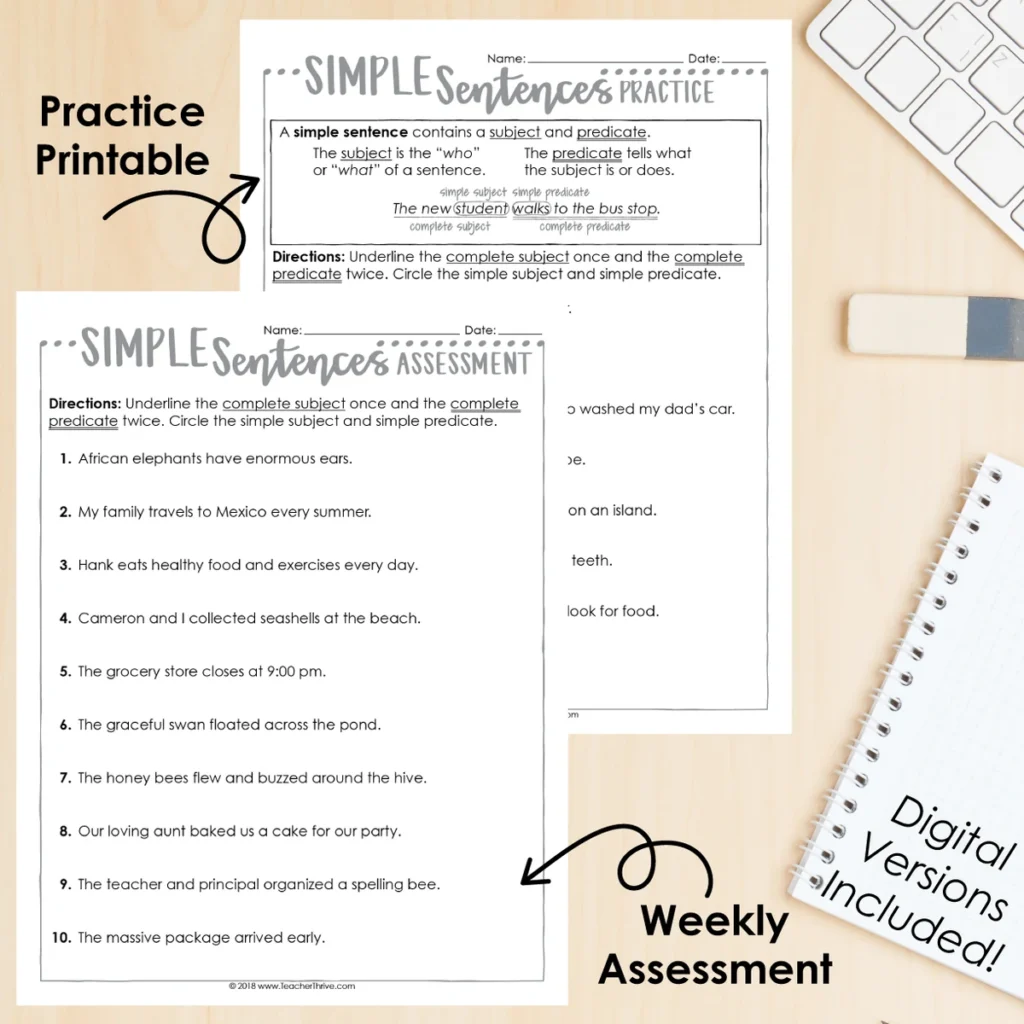 3rd Grade Grammar Unit: Simple Sentences — Image 2