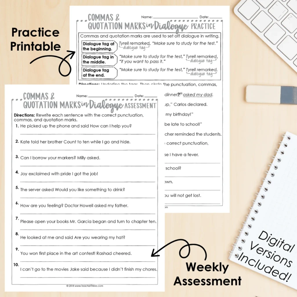3rd Grade Grammar Unit: Commas and Quotation Marks in Dialogue — Image 2