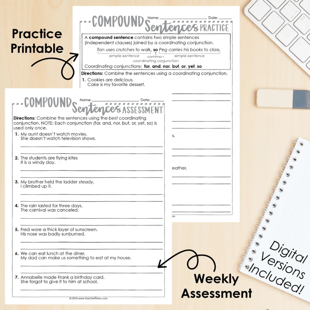 4th Grade Grammar: Compound Sentences & Coordinating Conjunctions — Image 2