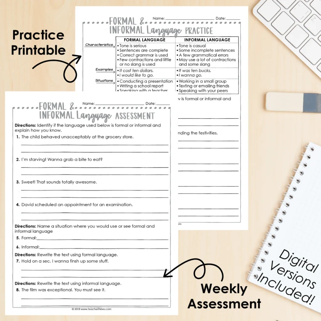 4th Grade Grammar Unit: Formal and Informal Language — Image 2